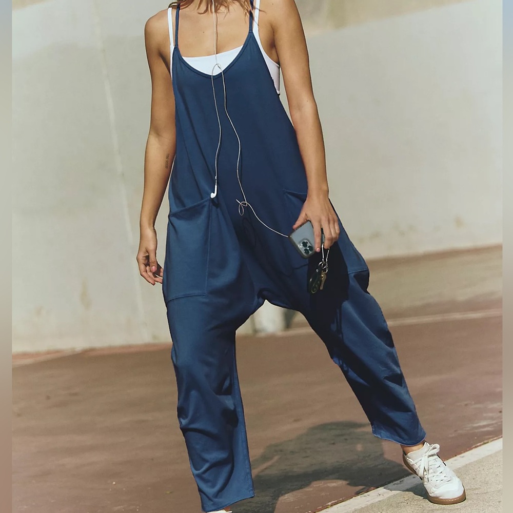 Free People Navy Blue Slouchy Jumpsuit
